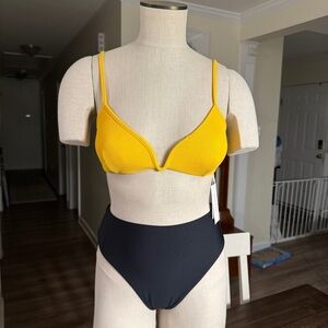 L*SPACE Helena Ribbed Bikini Top Mustard Yellow M NWT